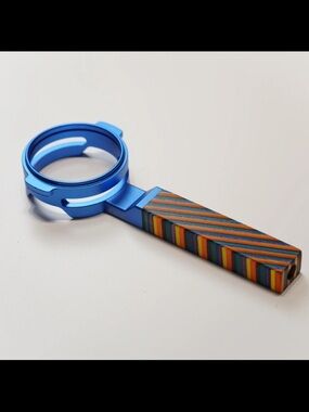 Blue Aluminum coffee portafilter with Multicolor Striped Handle